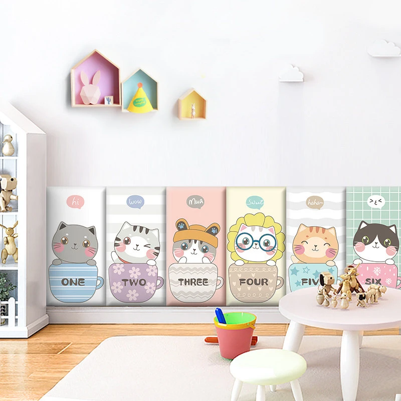 

Kindergarten Cartoon Cat 3D Anti-collision Soft Wall Stickers For Kids Room Self-adhesive Bedside layout Sticker Wall Decoration