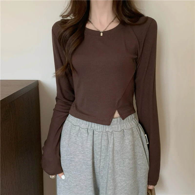 Новинка, Весенняя модная футболка Y2K, Женская Винтажная футболка с длинным рукавом, Женский базовый однотонный кроп-топ, Женская однотонная сексуальная одежда, футболка
Новинка, Весенняя модная футболка Y2K, Женская Винтажная футболка с длинным рукавом, Женский базовый однотонный кроп-топ, Женская однотонная сексуальная одежда, футболка