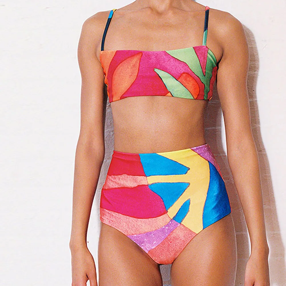 Two Piece Swimsuit Colorful Print Sling Bikini High Waist Slim Off Shoulder Beachwear Brazilian Bathing Suit Summer Beach Swimwe
Two Piece Swimsuit Colorful Print Sling Bikini High Waist Slim Off Shoulder Beachwear Brazilian Bathing Suit Summer Beach Swimwe