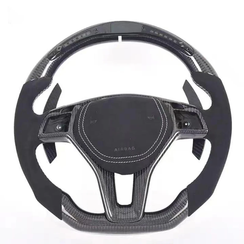 

Sport Steering Wheel Carbon Fiber Suede Leather White Stripe Fit for Mercedes-Benz AMG C CLASS W204 C63 W212 W218 W207 W172 SLK