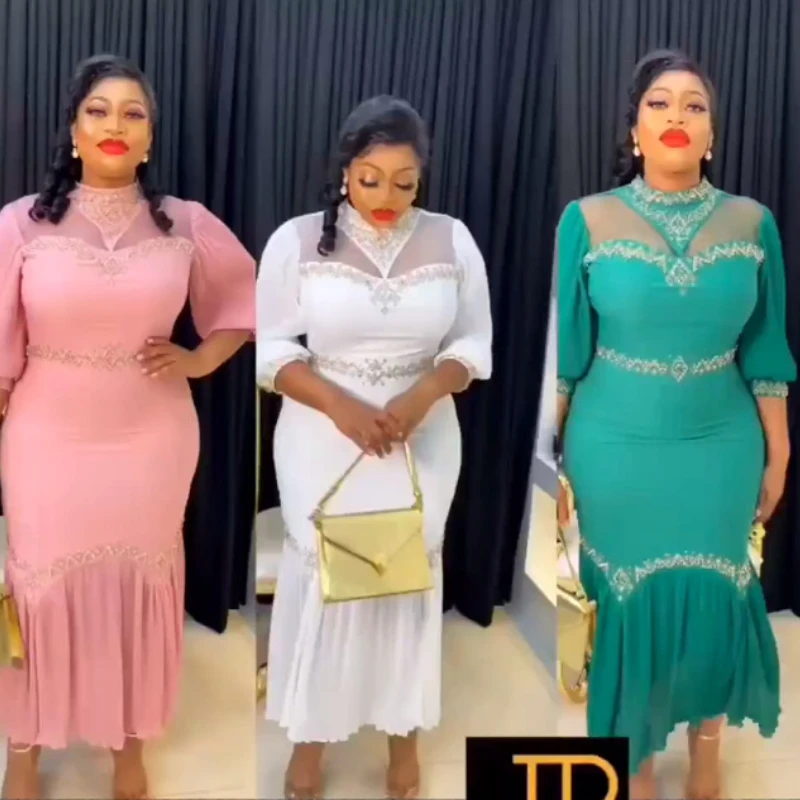 Африканские платья для женщин, Элегантное летнее Африканское длинное платье с круглым вырезом и рукавом 3/4 из полиэстера, белое, розовое, зеленое, черное, африканская одежда 
Африканские платья для женщин, Элегантное летнее Африканское длинное платье с круглым вырезом и рукавом 3/4 из полиэстера, белое, розовое, зеленое, черное, африканская одежда