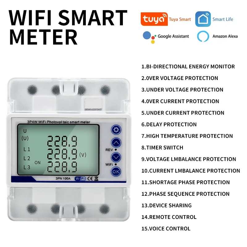 Туя WiFi трехфазный счетчик электроэнергии 380В 100А
Туя WiFi трехфазный счетчик электроэнергии 380В 100А