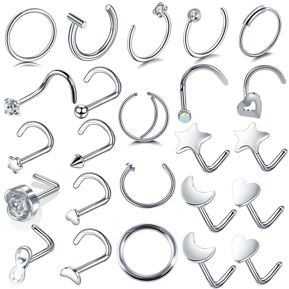 

1PC Steel Nose Screw Piercing Nostril Earring Cartilage Piercings Fake Nose Septum Hoop Women Nariz Stud Piercing Jewelry Silver