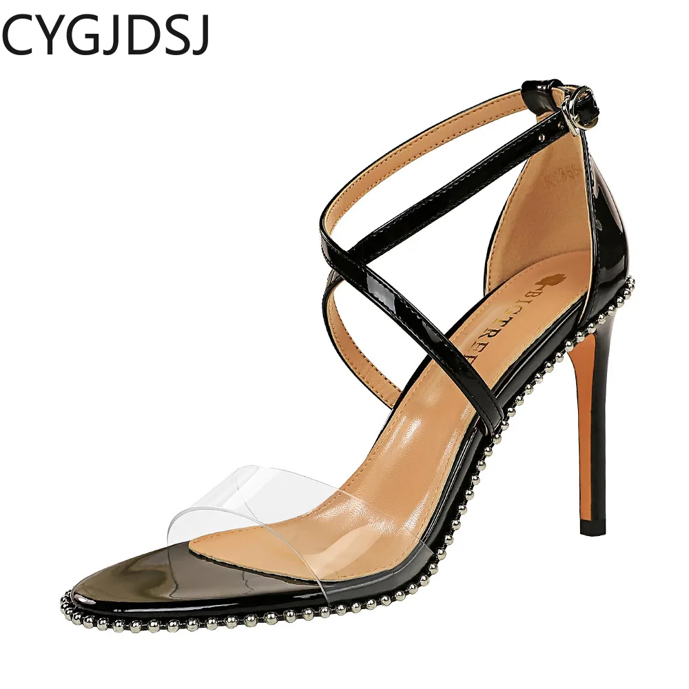 Сандалии женские из лакированной кожи, роскошные брендовые босоножки на высоком прозрачном каблуке, летние туфли-лодочки