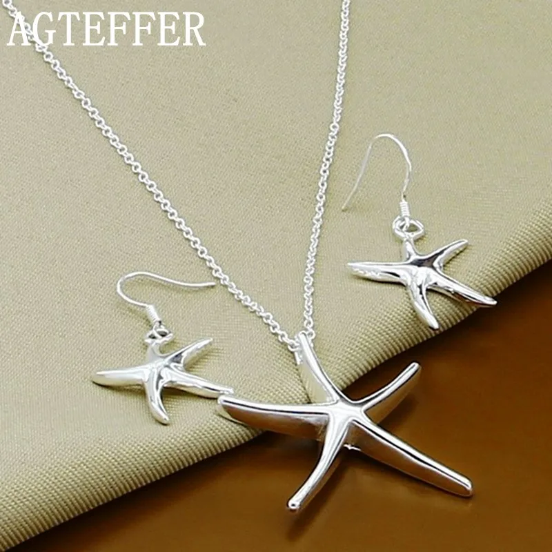 AGTEFFER 925 Sterling Silver Starfish Pendant Necklace Earring Set For Woman Wedding Engagement Fashion Charm Jewelry Gift
AGTEFFER 925 Sterling Silver Starfish Pendant Necklace Earring Set For Woman Wedding Engagement Fashion Charm Jewelry Gift