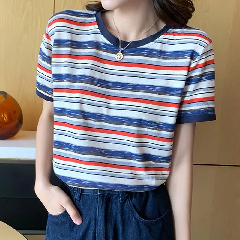 Striped T Shirt Women Summer 2022 Cotton Short Sleeve Casual T-Shirts Female O Neck Basic T-Shirt Korean Tee Shirt Femme Tops
Striped T Shirt Women Summer 2022 Cotton Short Sleeve Casual T-Shirts Female O Neck Basic T-Shirt Korean Tee Shirt Femme Tops