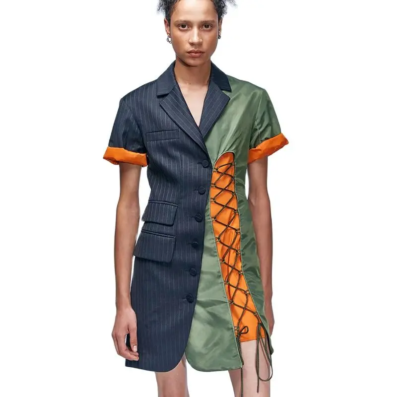 Strap with lining suspenders work suit dress 2023 summer new y2k fashion collision splicing backless hollow women's dresses 
Strap with lining suspenders work suit dress 2023 summer new y2k fashion collision splicing backless hollow women's dresses