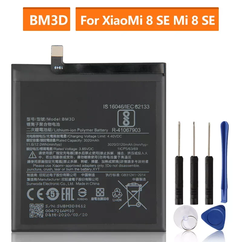 Аккумулятор для Xiaomi 8 SE MI8 SE M8 SE BM3D, аккумуляторная батарея для телефона 3120 мАч
Аккумулятор для Xiaomi 8 SE MI8 SE M8 SE BM3D, аккумуляторная батарея для телефона 3120 мАч