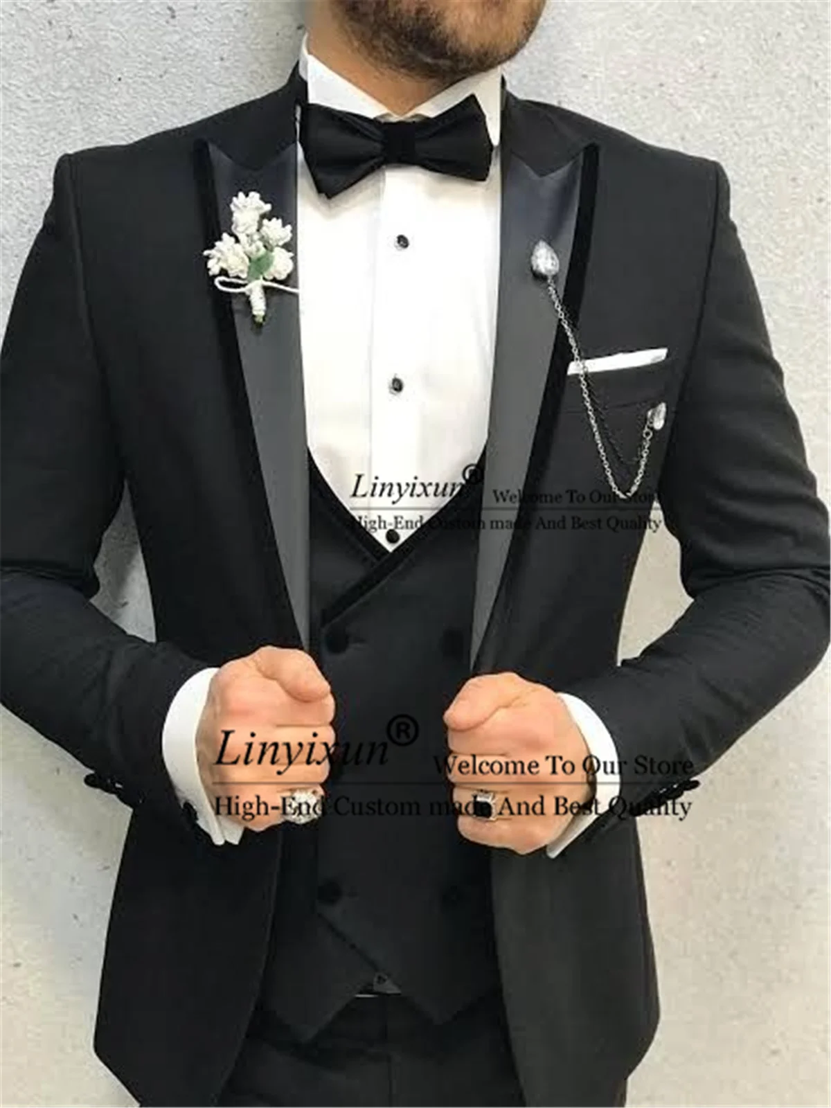 Черный мужской костюм Fromal, облегающий мужской костюм из трех предметов, деловой мужской костюм из жилета и брюк, мужской костюм 
Черный мужской костюм Fromal, облегающий мужской костюм из трех предметов, деловой мужской костюм из жилета и брюк, мужской костюм