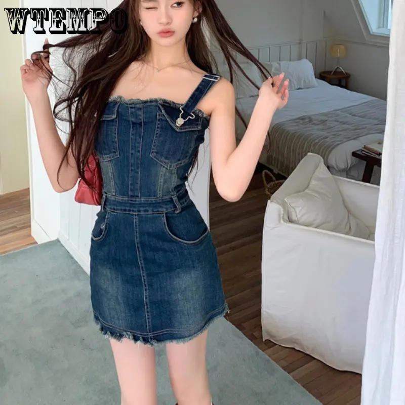 Летнее джинсовое короткое платье без рукавов, джинсовое платье-комбинация, дизайнерская короткая юбка в корейском ретро-стиле, облегающие мини-юбки выше колена
Летнее джинсовое короткое платье без рукавов, джинсовое платье-комбинация, дизайнерская короткая юбка в корейском ретро-стиле, облегающие мини-юбки выше колена