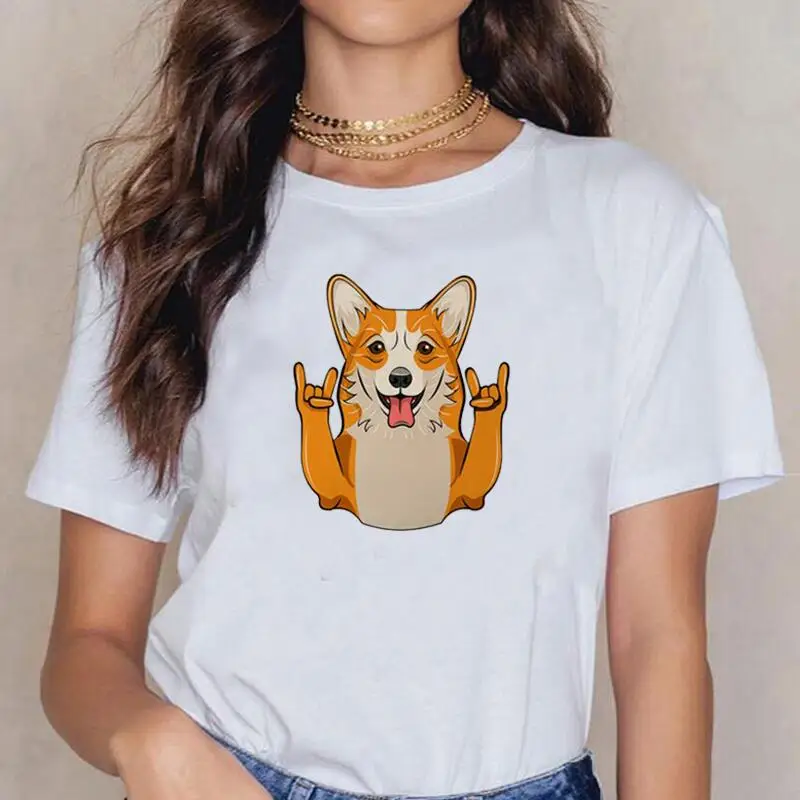 Cute Corgi Graphic Print T Shirt Women Tops Casual Summer Short Sleeve Tee Shirt Femme Kawaii Cartoon Tshirt Camiseta Mujer 
Cute Corgi Graphic Print T Shirt Women Tops Casual Summer Short Sleeve Tee Shirt Femme Kawaii Cartoon Tshirt Camiseta Mujer