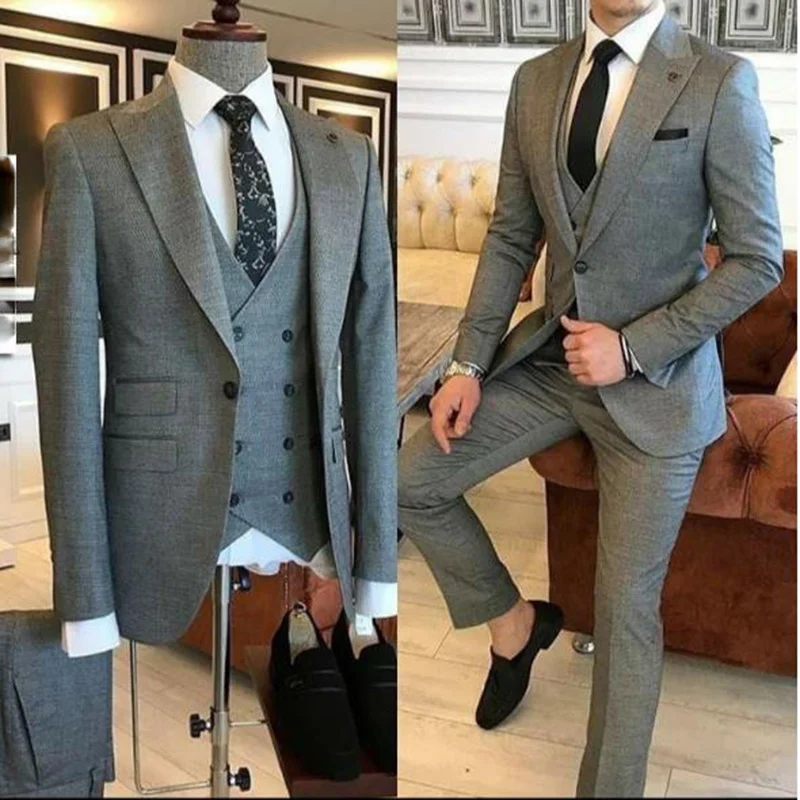 Groom Wear 3 Pieces Gray Men Suits 2022 Slim Fit Peak Lapel One Button Tailor Made Terno Masculino (Jacket+Pants+Vest+Tie)
Groom Wear 3 Pieces Gray Men Suits 2022 Slim Fit Peak Lapel One Button Tailor Made Terno Masculino (Jacket+Pants+Vest+Tie)