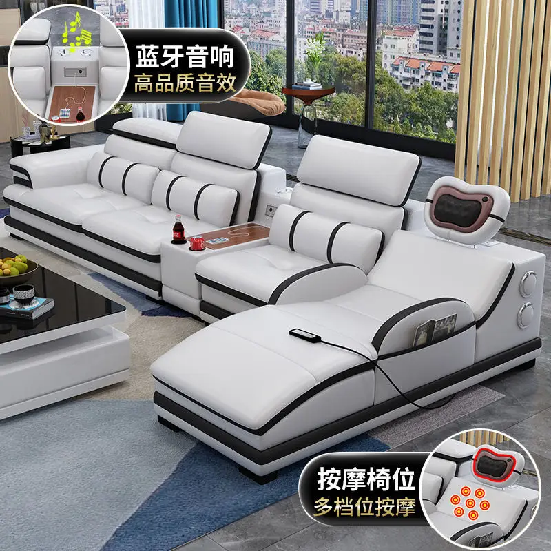 Smart home living room massage leather sofa head layer cowhide modern minimalist corner bluetooth leather sofa combination
Smart home living room massage leather sofa head layer cowhide modern minimalist corner bluetooth leather sofa combination