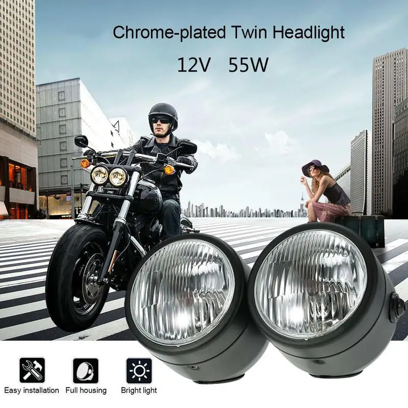 12V 55W Motorcycle Black Twins Dual Headlight Double Front Light Moto Bracket For Harley
12V 55W Motorcycle Black Twins Dual Headlight Double Front Light Moto Bracket For Harley