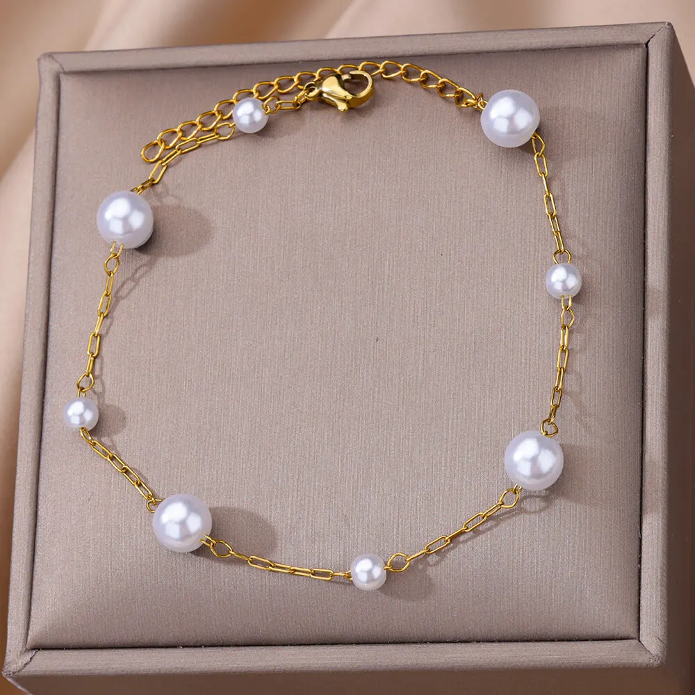 Simulate Pearls Anklets For Women Stainless Steel Link Chain Ankle Bracelet Boho Jewelry Summer Accessories Free Shipping Bijoux
Simulate Pearls Anklets For Women Stainless Steel Link Chain Ankle Bracelet Boho Jewelry Summer Accessories Free Shipping Bijoux