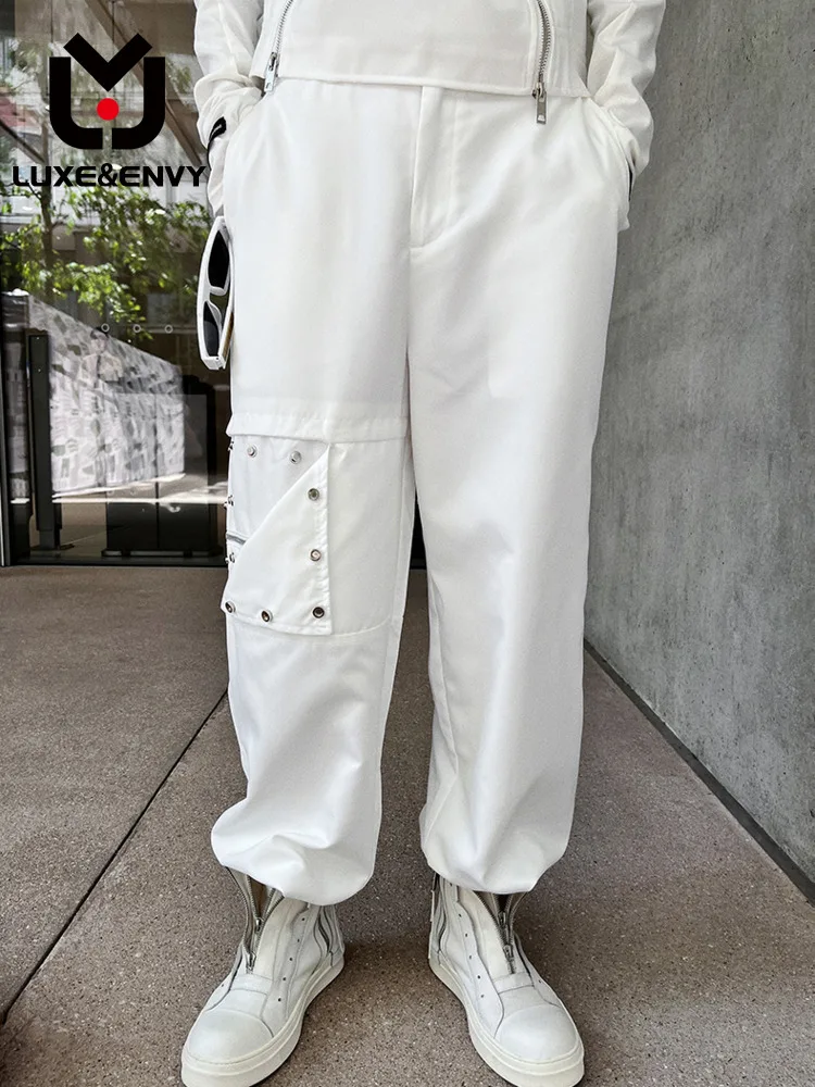 Брюки LUXE & ENVY мужские повседневные, модные брендовые белые свободные прямые штаны в Корейском стиле, весна-осень 2023 
Брюки LUXE & ENVY мужские повседневные, модные брендовые белые свободные прямые штаны в Корейском стиле, весна-осень 2023