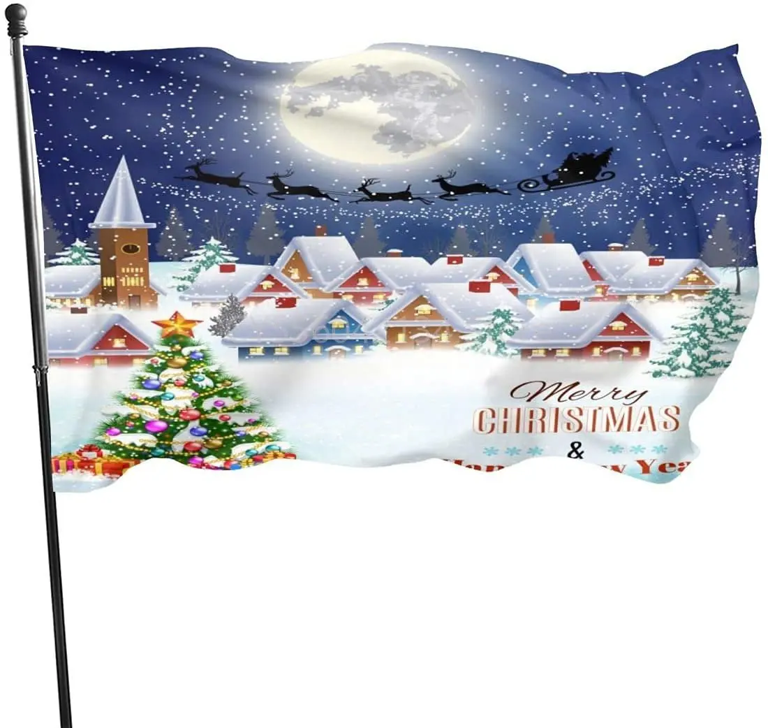 Christmas Moon Santa Claus Reindeer Hovering in Winter Sky of A Small Village Flag
Christmas Moon Santa Claus Reindeer Hovering in Winter Sky of A Small Village Flag