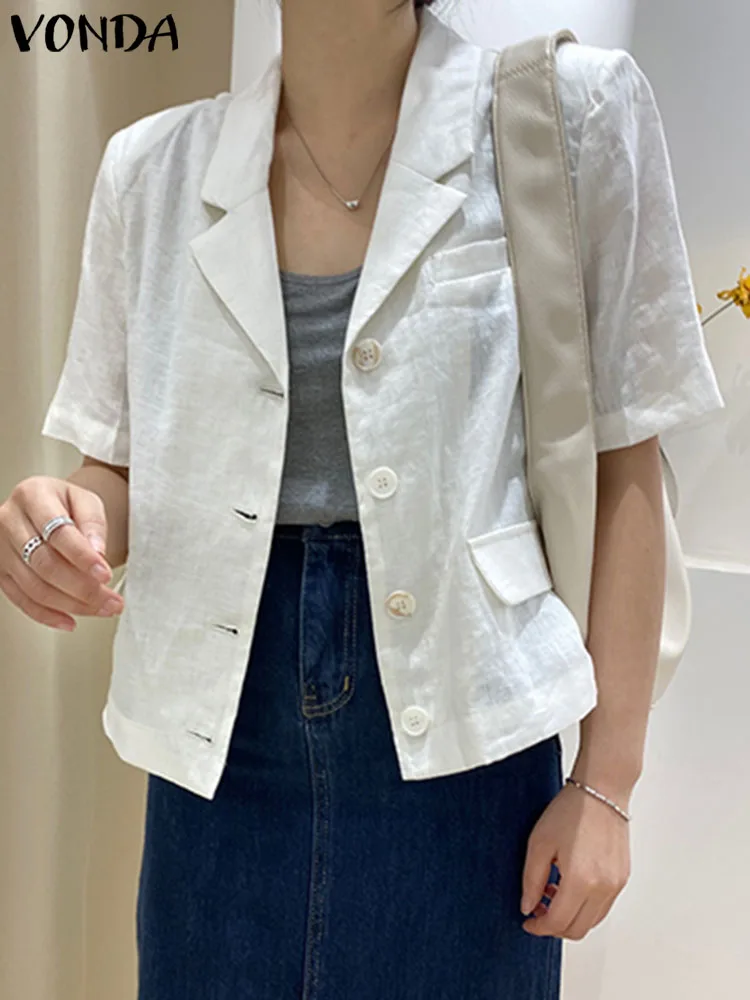 Women Blazer Summer Short Sleeve Fashion Coats 2023 VONDA Fashion Outwears Button Casual Solid Loose Elegant Blazer Streetwear
Women Blazer Summer Short Sleeve Fashion Coats 2023 VONDA Fashion Outwears Button Casual Solid Loose Elegant Blazer Streetwear