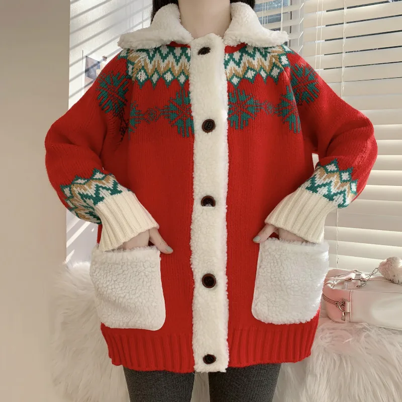 Autumn Winter 2021 Women Red Christmas Thickened Kawaii Sweater Cardigan New Loose Lambswool Patchwork Coat Knitted Jacket Cute
Autumn Winter 2021 Women Red Christmas Thickened Kawaii Sweater Cardigan New Loose Lambswool Patchwork Coat Knitted Jacket Cute
