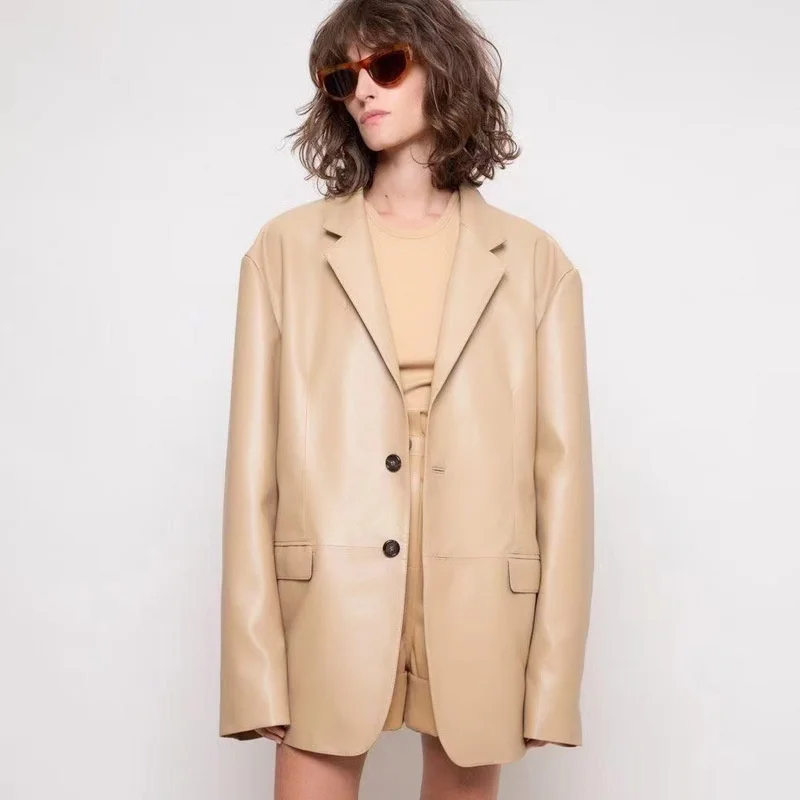 Leather Jackets For Women 2023 Autumn Winter PU Suit Coat Loose Two Button Long Sleeve Coat Fashion V-neck Jacket Street Trend
Leather Jackets For Women 2023 Autumn Winter PU Suit Coat Loose Two Button Long Sleeve Coat Fashion V-neck Jacket Street Trend