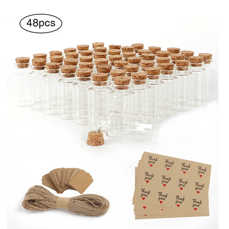 48PCS Sets 25ml Mini Glass Bottles with Cork Stoppers Tiny Vials Art Crafts DIY Decoration Wishing Bottle for Wedding Favors
48PCS Sets 25ml Mini Glass Bottles with Cork Stoppers Tiny Vials Art Crafts DIY Decoration Wishing Bottle for Wedding Favors