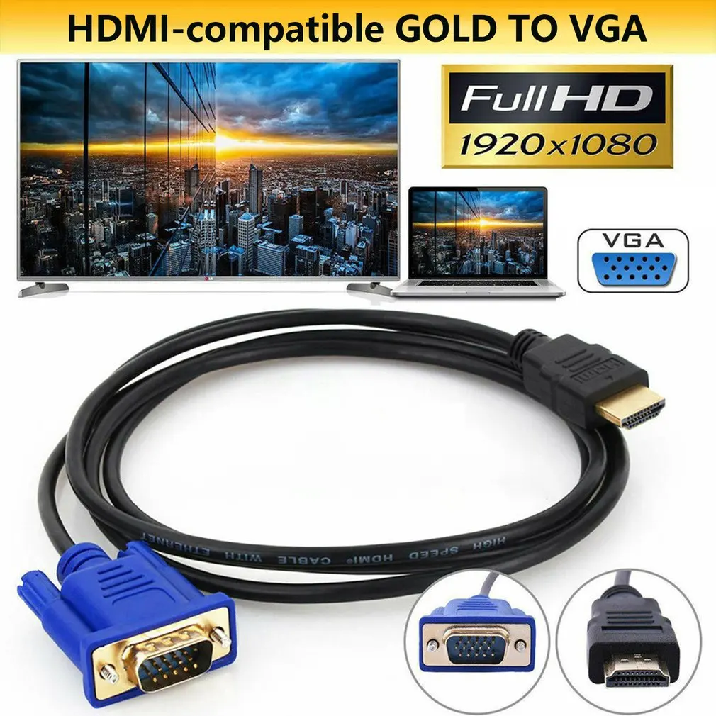 

1.8M/6FT Gold HDMI-compatible Male To VGA Male 15 Pin Video Adapter Cables 1080P 6FT For TV DVD BOX Accessories