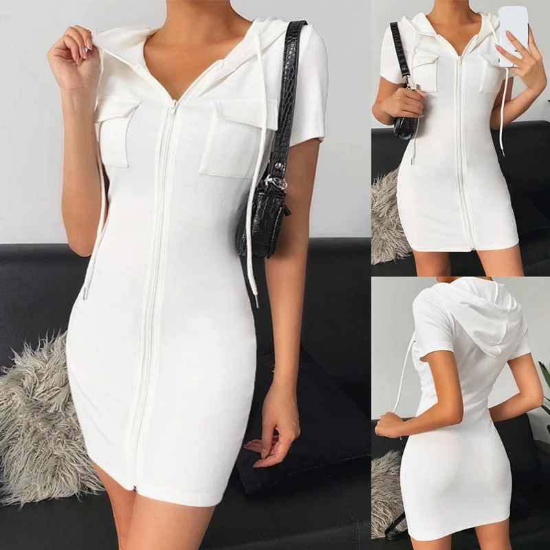 Summer Hooded Zipper Slim Fashion Short-Sleeved Dress Female Waist Bag Hip Mini Hooded Dress
Summer Hooded Zipper Slim Fashion Short-Sleeved Dress Female Waist Bag Hip Mini Hooded Dress