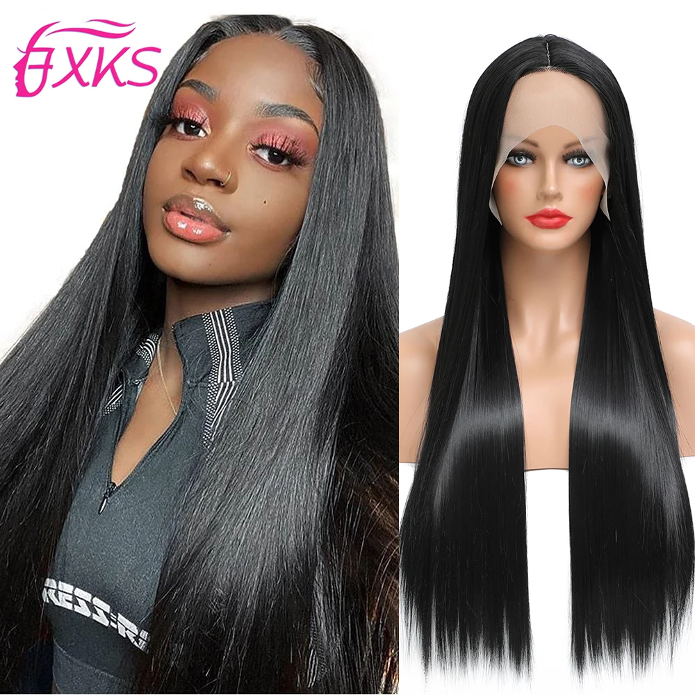 Natural Black Straight Synthetic Lace Wig HighLight Gold Red Silver Color Long Hair Lace Wigs Heat Resistant Fiber 26Inch FXKS 
Natural Black Straight Synthetic Lace Wig HighLight Gold Red Silver Color Long Hair Lace Wigs Heat Resistant Fiber 26Inch FXKS
