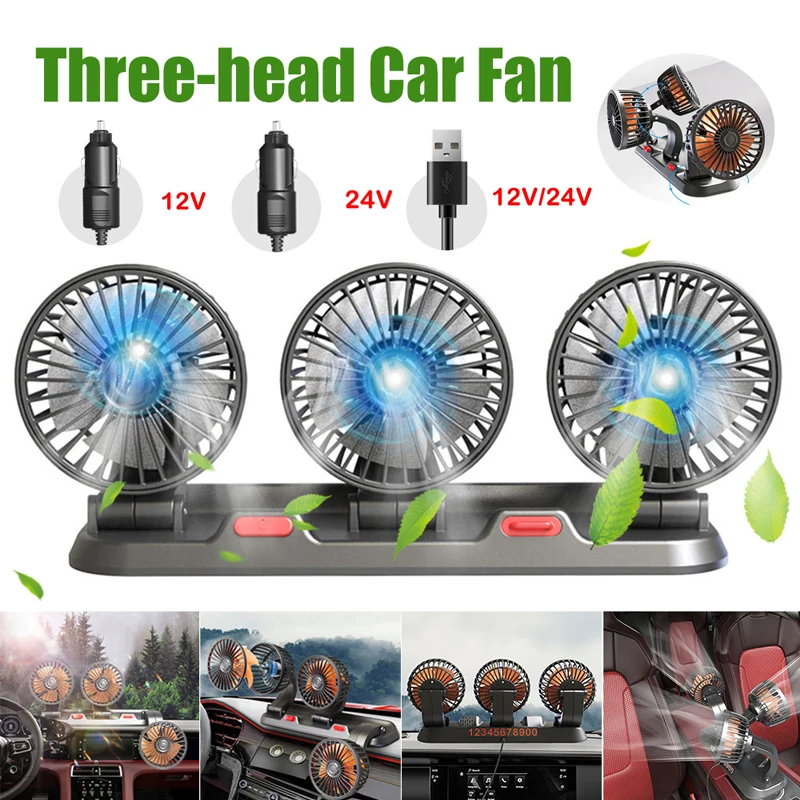 New Universal Car Fan Triple-Head 5V/12V/24V Car Cooling Fan 360-Degree Adjustable 2 Gear With Aroma Diffuser For Car Truck Home
New Universal Car Fan Triple-Head 5V/12V/24V Car Cooling Fan 360-Degree Adjustable 2 Gear With Aroma Diffuser For Car Truck Home