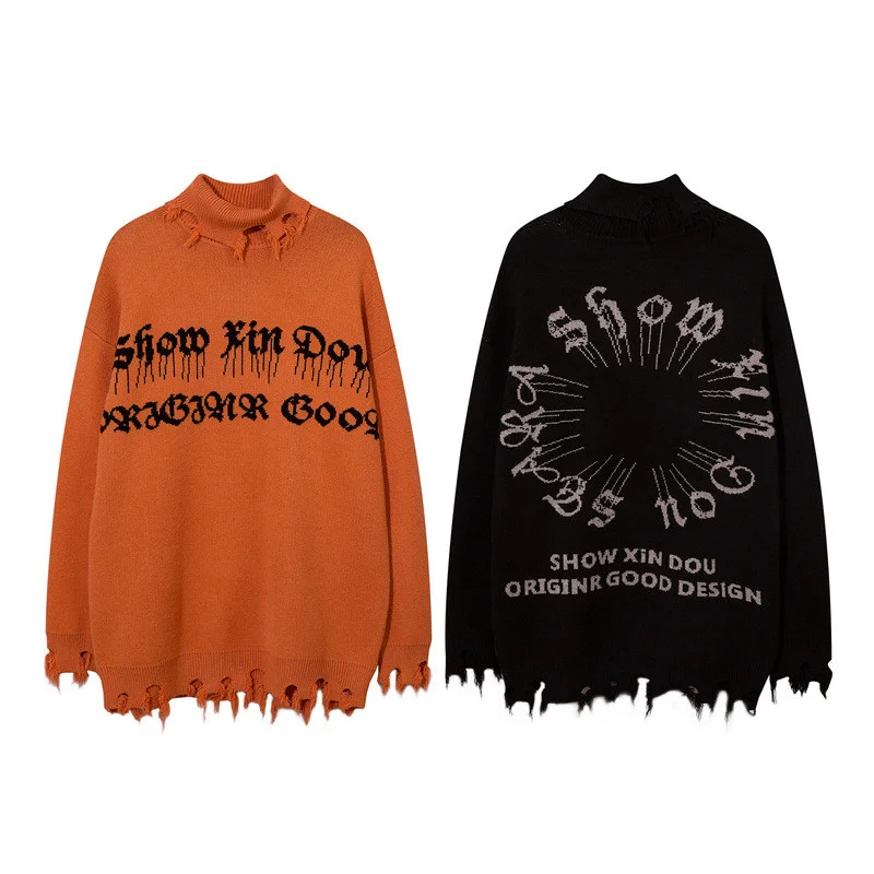Half High Collar Goth Women Men Sweaters Oversized Long Sleeve Knitted Pullovers Y2k Men Ripped Sweater Harajuku Streetwear Tops
Half High Collar Goth Women Men Sweaters Oversized Long Sleeve Knitted Pullovers Y2k Men Ripped Sweater Harajuku Streetwear Tops