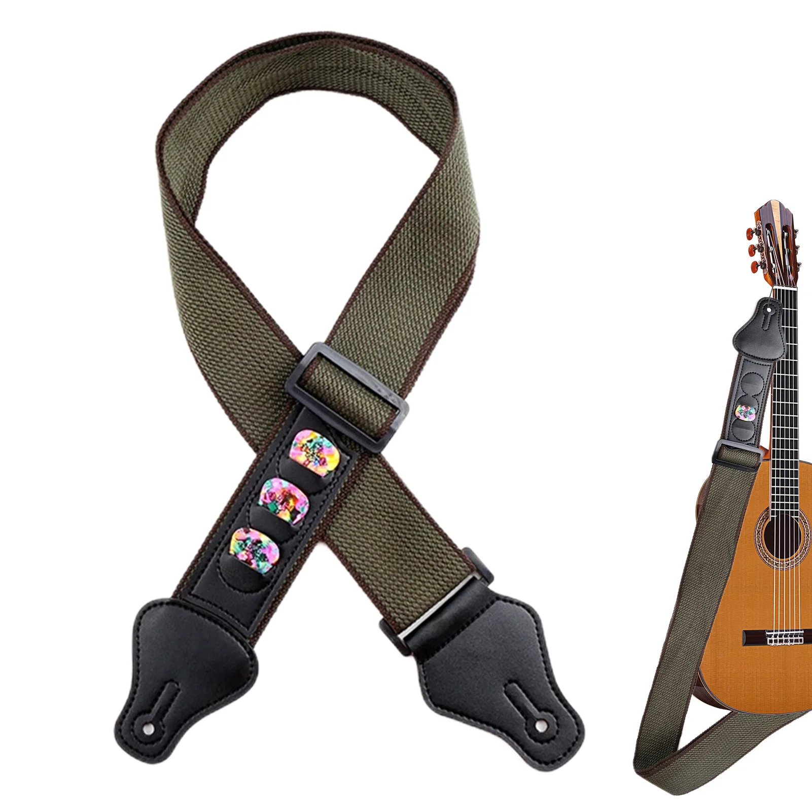 

Мягкие хлопковые гитарные ремни с 3 держателями, регулируемые гитарные ремни для бас-электрических и акустических гитар