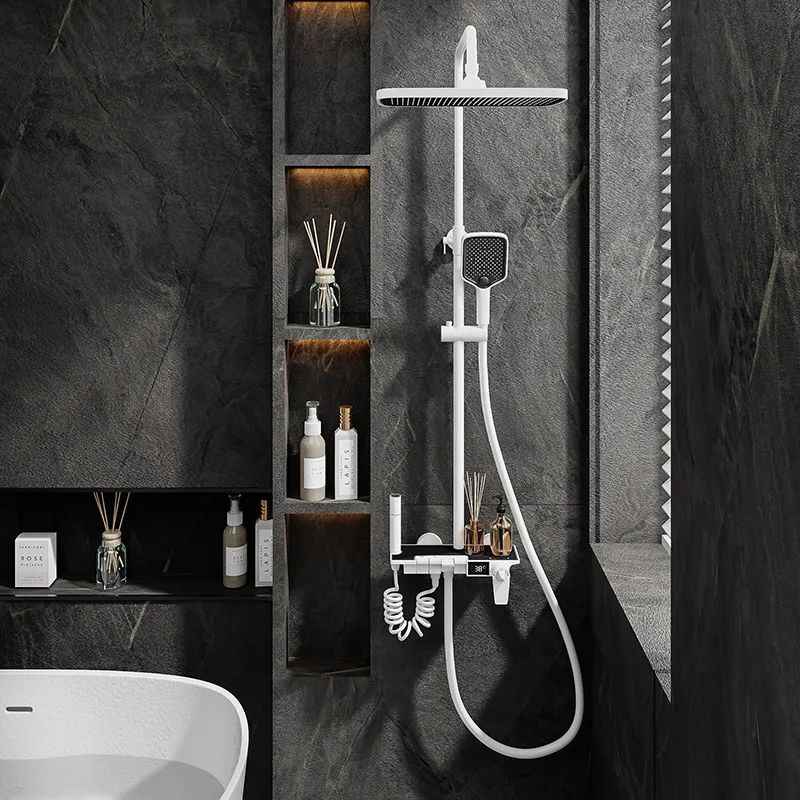 Smart shower pressurized shower bathroom full copper gun gray piano key thermostatic shower set
Smart shower pressurized shower bathroom full copper gun gray piano key thermostatic shower set