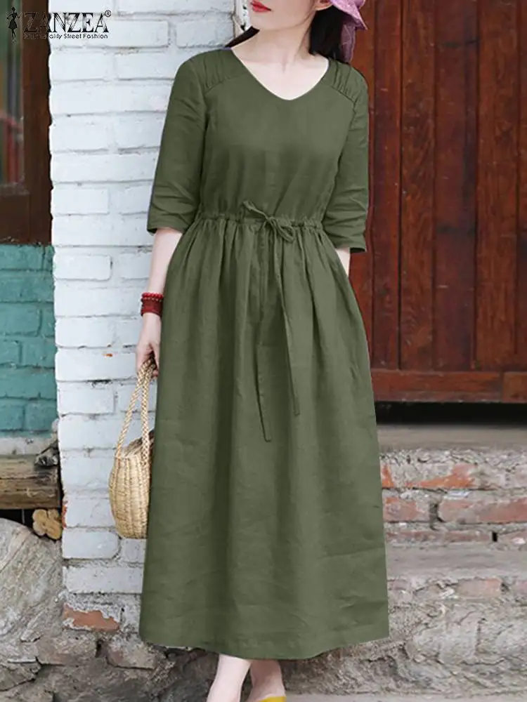2023 ZANZEA Fashion Sundress Female Spring Solid V-Neck Dress Woman 3/4 Sleeve Elegant Vintage Dresses Vintage Casual Midi Robe
2023 ZANZEA Fashion Sundress Female Spring Solid V-Neck Dress Woman 3/4 Sleeve Elegant Vintage Dresses Vintage Casual Midi Robe