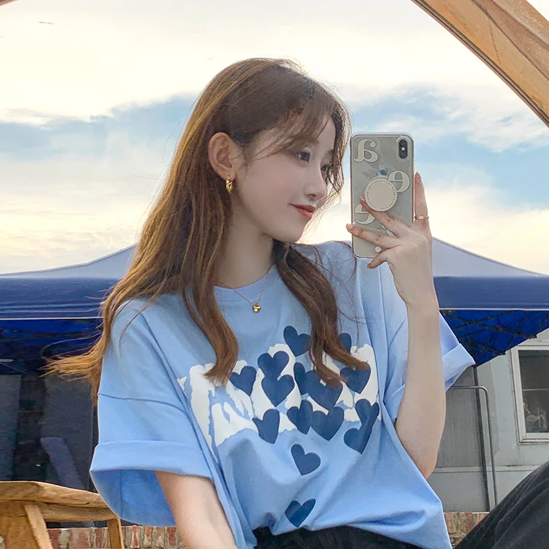Summer New Style Short Sleeve T Shirt Women Letter Love Printing Tshirt Female Korean Loose Thin Half Sleeved Clothes Womens
Summer New Style Short Sleeve T Shirt Women Letter Love Printing Tshirt Female Korean Loose Thin Half Sleeved Clothes Womens
