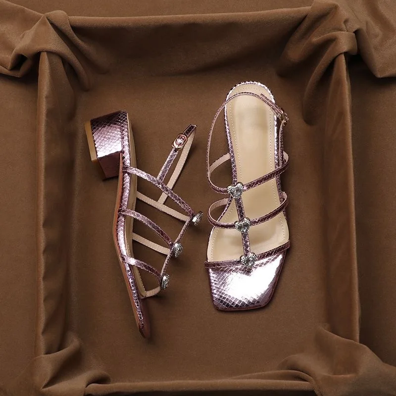 

Brand 2023 Summer Designer Rivets Flat Slipper Women Sandals Genuine Leather Shoes Women Peep Toe Sandal