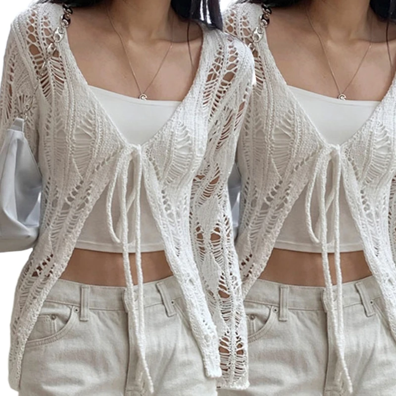 896E Women's See Through Cardigan Sexy Hollow Knitted Tops Vintage Lace Up Cardigan Slim Long Sleeves Sunscreen Cardigan Tops
896E Women's See Through Cardigan Sexy Hollow Knitted Tops Vintage Lace Up Cardigan Slim Long Sleeves Sunscreen Cardigan Tops