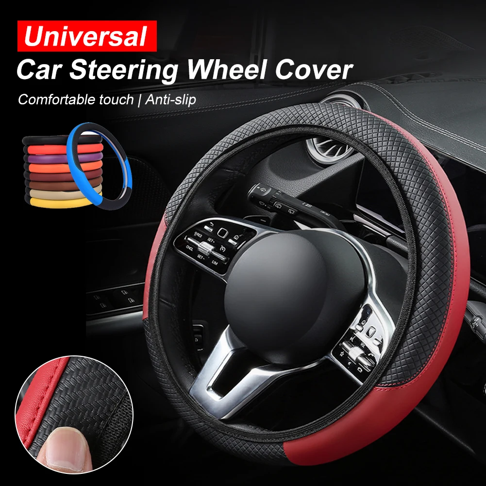 Universal Car Steering Wheel Cover Anti Slip PU Leather Steering Cover For 37-38cm Carbon Fiber Car Decoration Interior Styling
Universal Car Steering Wheel Cover Anti Slip PU Leather Steering Cover For 37-38cm Carbon Fiber Car Decoration Interior Styling