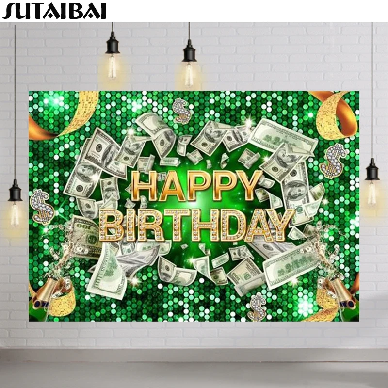 Money Happy Birthday Backdrop Green Glitter Diamond Luxury Champagne Birthday Party Decor Custom Banner Photo Background
Money Happy Birthday Backdrop Green Glitter Diamond Luxury Champagne Birthday Party Decor Custom Banner Photo Background