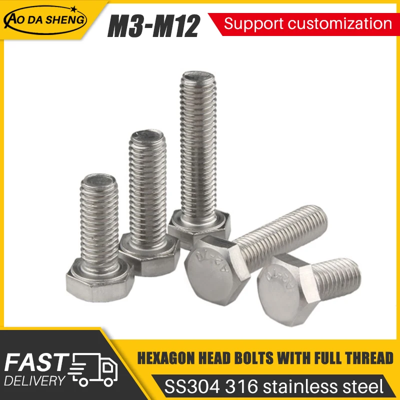 AODASHENG M3 M4 M5 M6 M8 M10 M12 DIN933 304 Stainless Steel Hexagon Head Bolt Machine Screw Machine Screw Support Wholesale
AODASHENG M3 M4 M5 M6 M8 M10 M12 DIN933 304 Stainless Steel Hexagon Head Bolt Machine Screw Machine Screw Support Wholesale