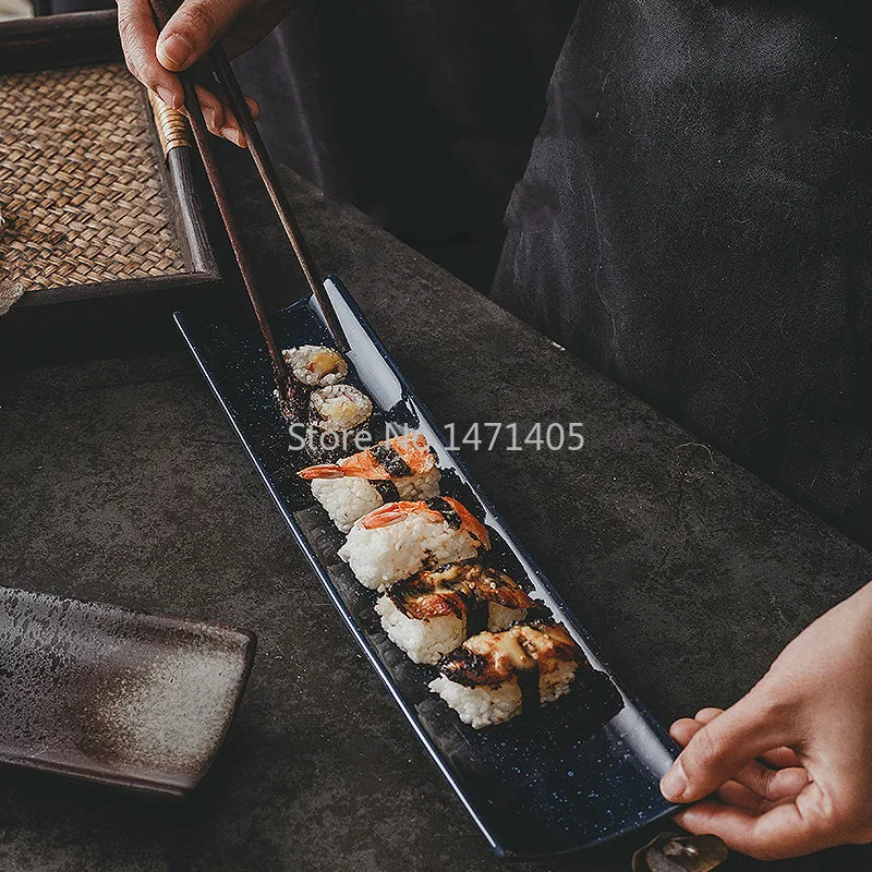 

Креативная прямоугольная тарелка для суши, японская длинная тарелка, черная простая длинная тарелка, столовая посуда для ресторана, принадлежности