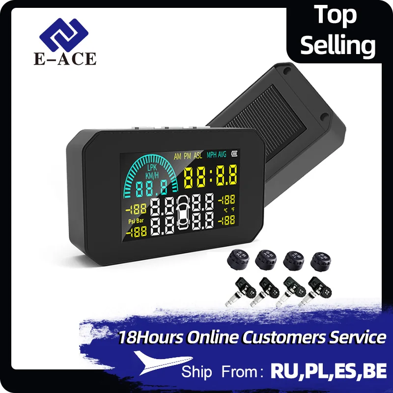 E-ACE K15 Wireless Solar Tire Pressure Monitoring Truck TPMS With 6 External Sensors System Car RV Digital LCD Alarm
E-ACE K15 Wireless Solar Tire Pressure Monitoring Truck TPMS With 6 External Sensors System Car RV Digital LCD Alarm