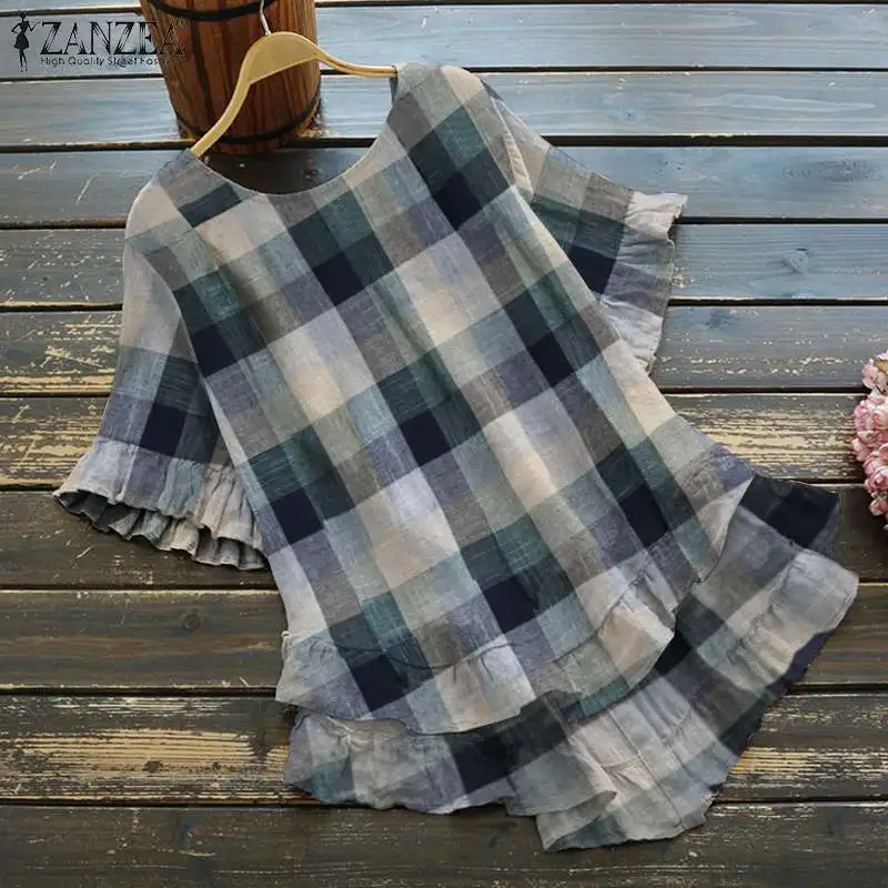 ZANZEA Women Vintage Plaid Blouse Shirts 2022 Summer Floral Sleeve Ruffle Top Tunic Oversize Casual Baggy O Neck Blusa Chemise 7
ZANZEA Women Vintage Plaid Blouse Shirts 2022 Summer Floral Sleeve Ruffle Top Tunic Oversize Casual Baggy O Neck Blusa Chemise 7