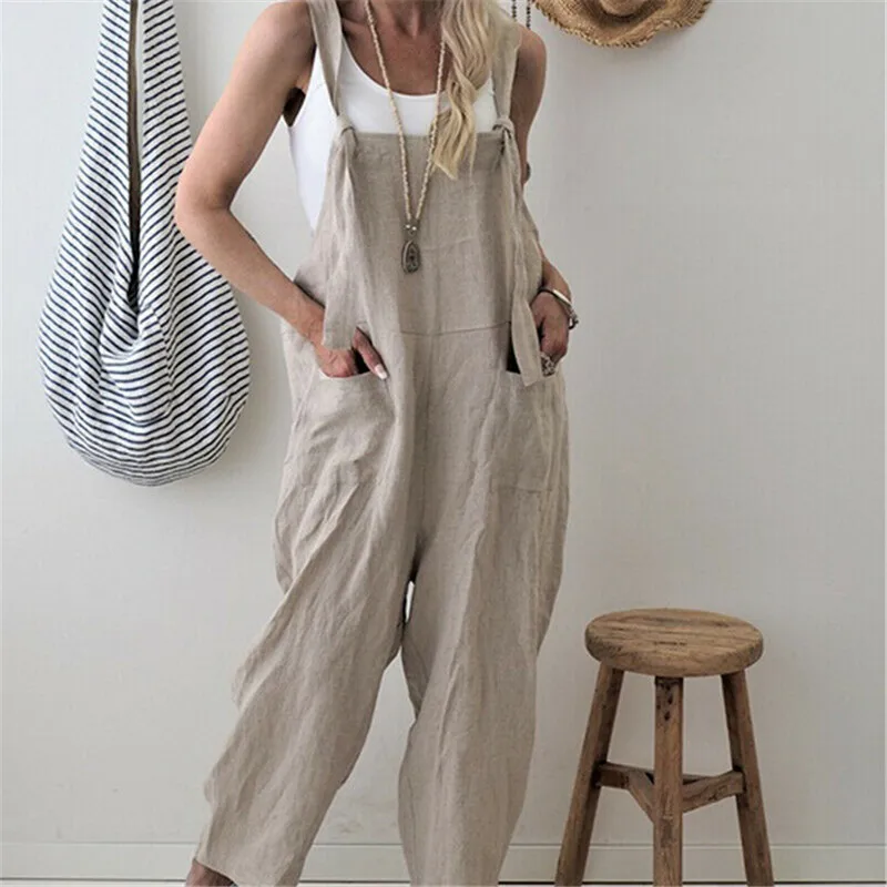 New Fashion Women Casual Loose Cotton Linen Solid Pockets Jumpsuits Ladies Overalls Wide Leg Cropped Pants Streetwear Outfits
New Fashion Women Casual Loose Cotton Linen Solid Pockets Jumpsuits Ladies Overalls Wide Leg Cropped Pants Streetwear Outfits
