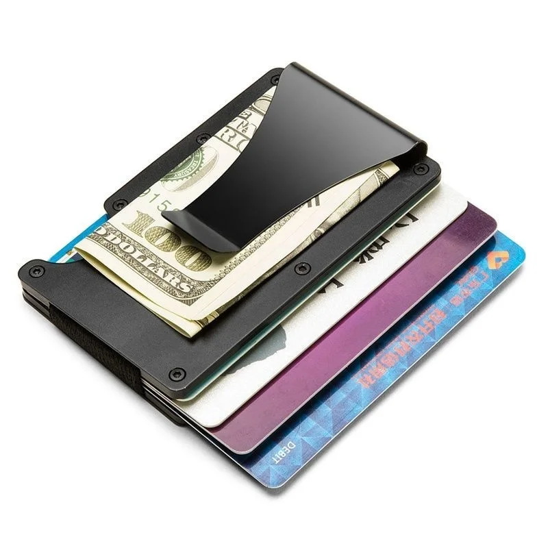 

Металлический мужской держатель для кредитных карт с защитой от кражи, визитница, женский портативный минималистичный алюминиевый кошелек с зажимом для денег