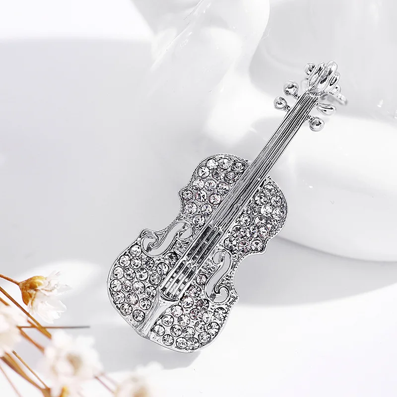 

Elegant Violin Brooches For Women Shiny Rhinestone Punk Personality Brooch Pins Men Suit Crystal Party Jewelry Accessories Gifts