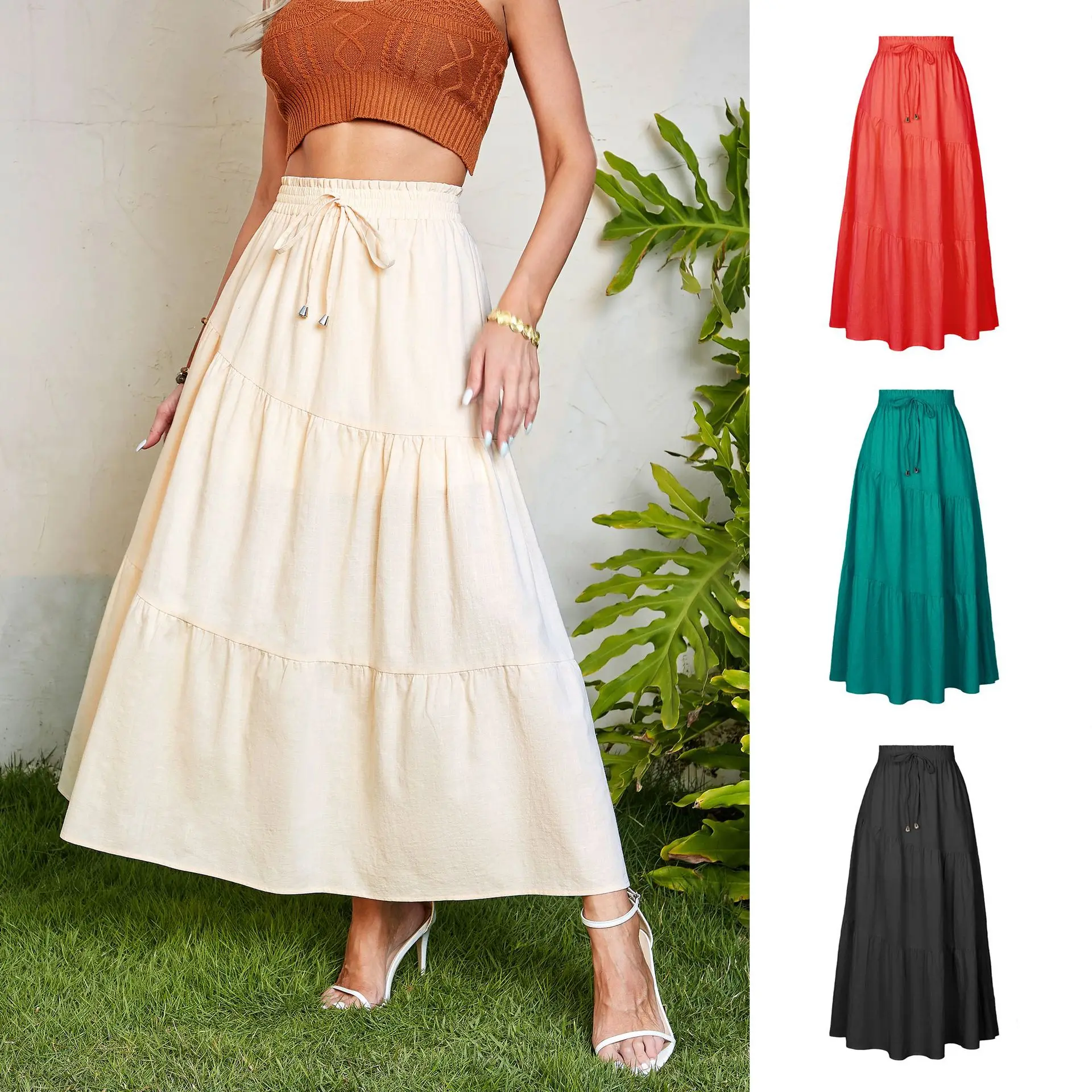 2023 Autumn High Waist Solid Color Casual Women Skirt Cotton Beach Vacation Long Skirts Elastic Waist Big Swing Pleated Skirt 
2023 Autumn High Waist Solid Color Casual Women Skirt Cotton Beach Vacation Long Skirts Elastic Waist Big Swing Pleated Skirt