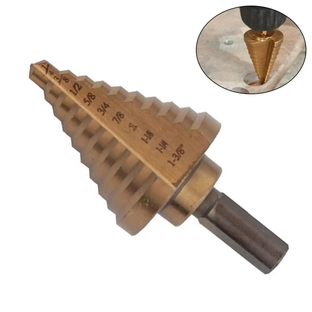 1 / 4 - 1 3 / 8 Titanium Plated Step Drill Bit 118 Degree X Shaped opening Drill Bits for Wood Panel / Aluminum Alloy / Copper
1 / 4 - 1 3 / 8 Titanium Plated Step Drill Bit 118 Degree X Shaped opening Drill Bits for Wood Panel / Aluminum Alloy / Copper