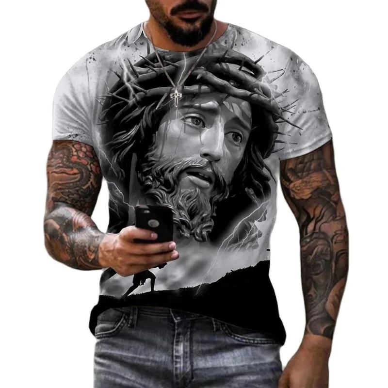 

Jesus Christ 3D Printed T-shirt Men's and Women's Summer Fashion Casual Short Sleeve Harajuku Street Apparel Extra Large 6XL