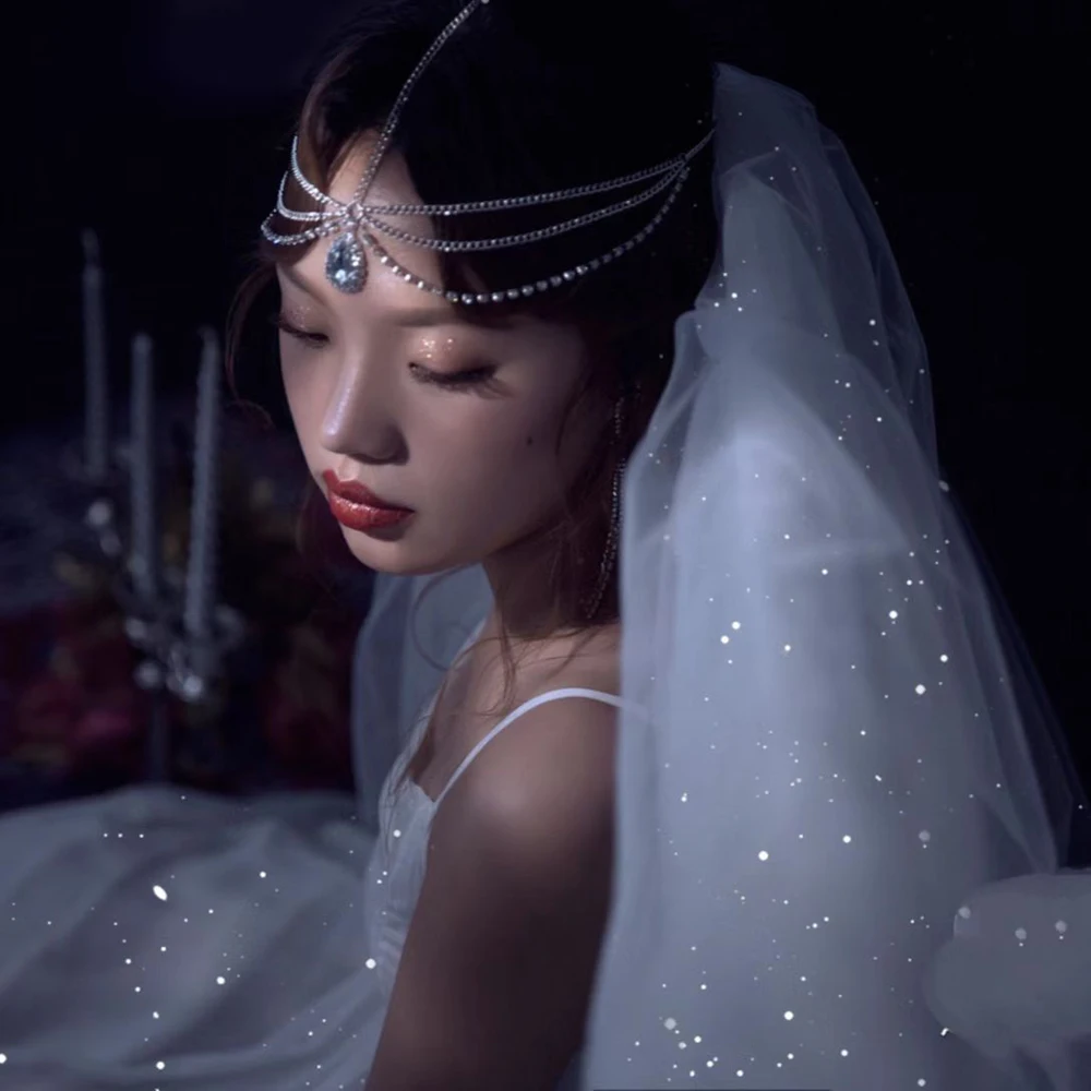 

TH-2 Bohemian Bridal Headdress Water Drop Hair Ornament Head Chain Crystal Forehead Eyebrow Pendant Dance Ball Women Headpiece