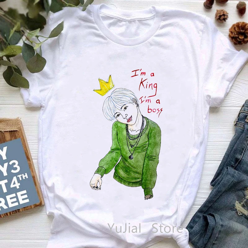2022 I'M A King I'M A Boss Graphic Cartoon Print Women T-Shirt Korean Version Of Kpop Tshirt Femme Agust D T Shirt Summer Tops
2022 I'M A King I'M A Boss Graphic Cartoon Print Women T-Shirt Korean Version Of Kpop Tshirt Femme Agust D T Shirt Summer Tops